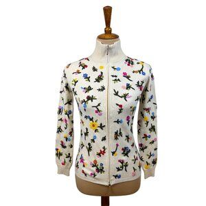 Richard Grand For Maus&Hoffman Floral Embroidered Off White Zip Cardigan Sweater